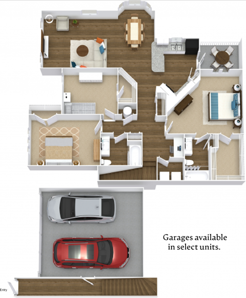 Floor plan for 3 beds, 2 baths, 1523 sqft